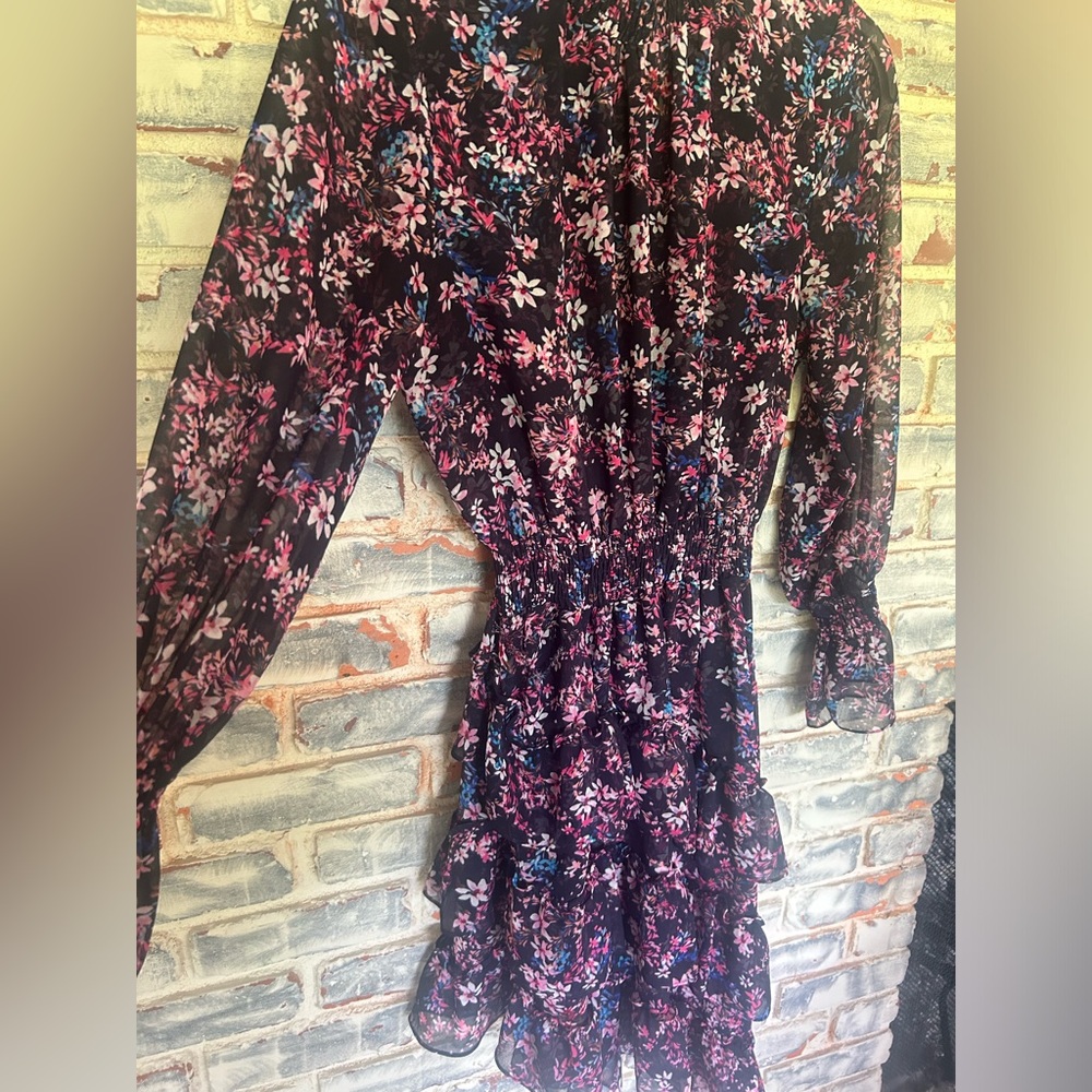 Pretty printed Misa dress with asymmetrical hem. Super fun!